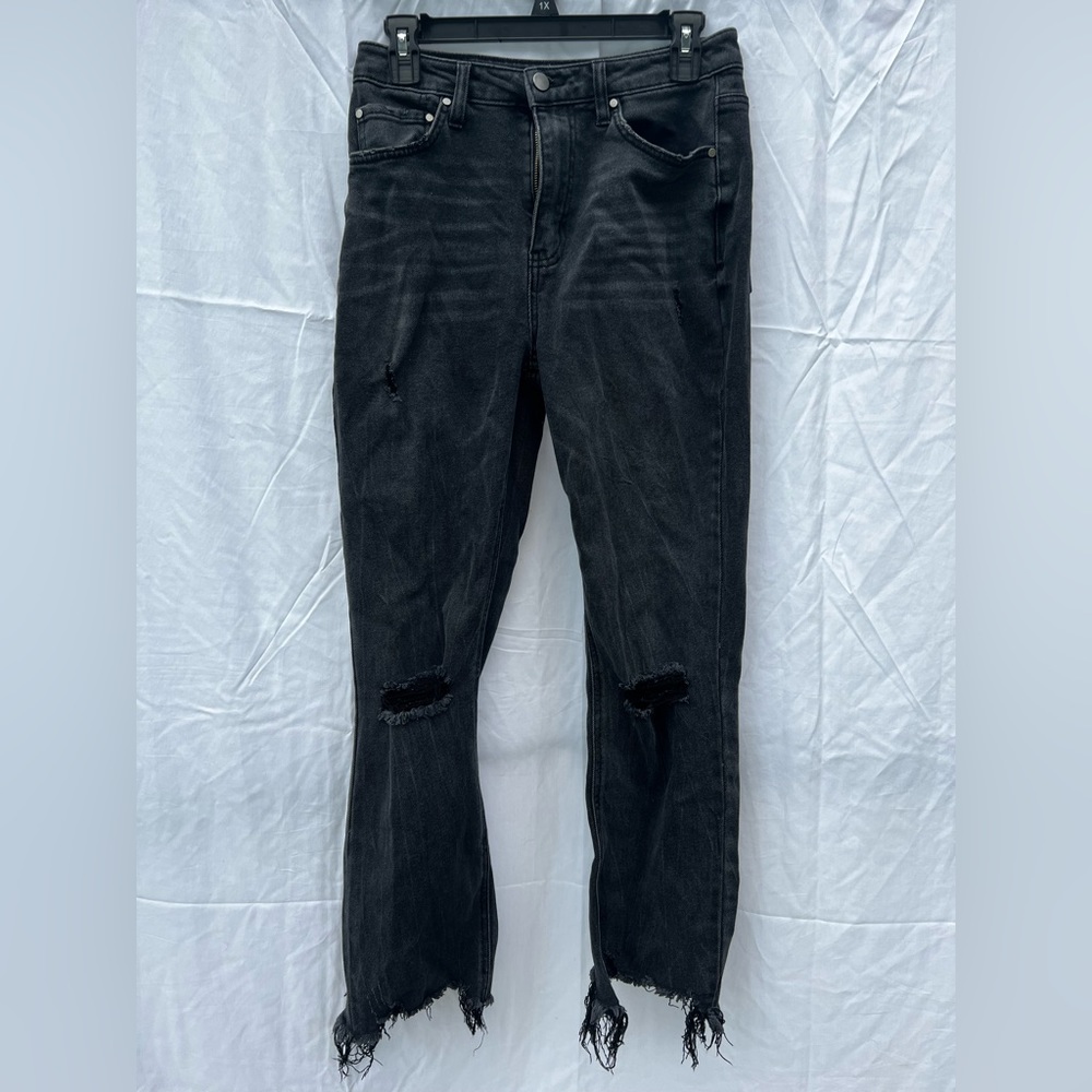 True Craft High Rise Slim Crop Distressed Black Skinny Jeans